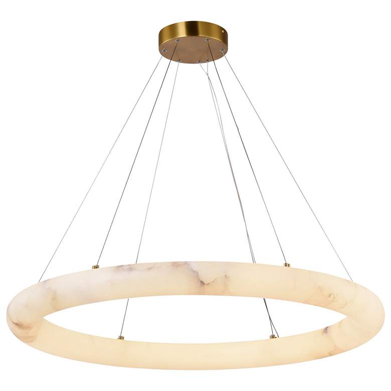 Image 1 Camila 35" Wide Brushed Brass Chandelier w/ White Opal Shade