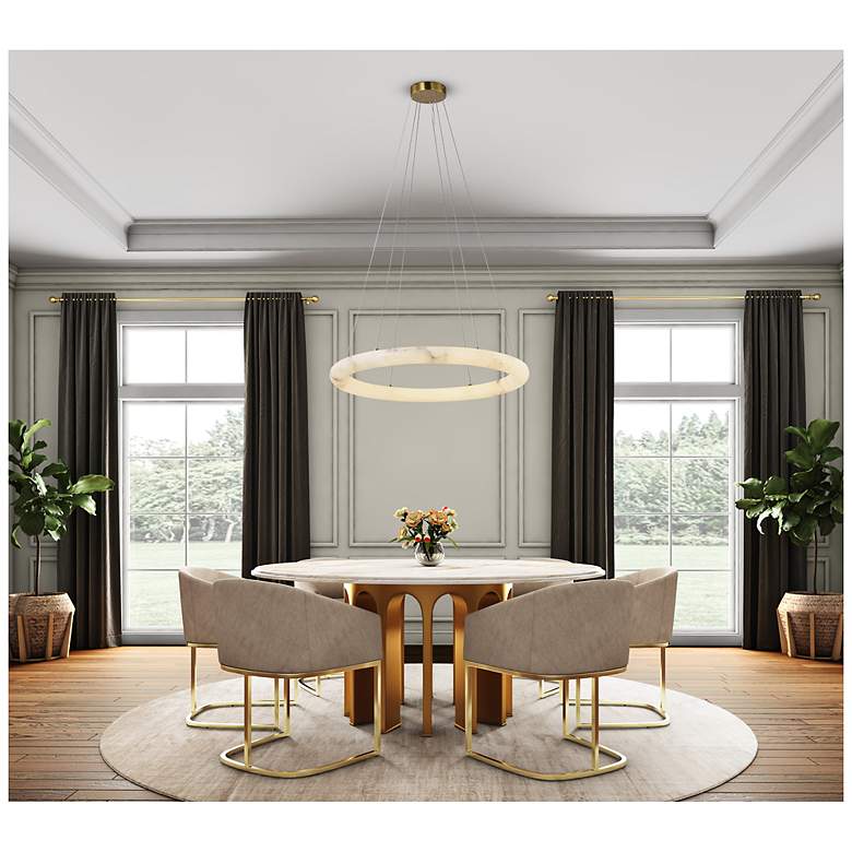 Image 3 Camila 35" Wide Brushed Brass Chandelier w/ White Opal Shade more views