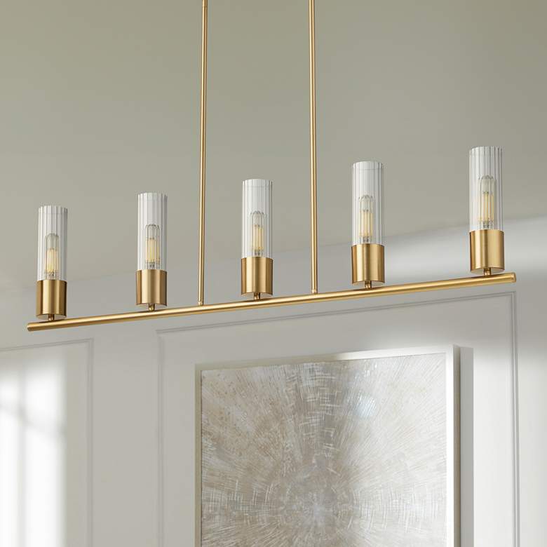 Image 1 Camila 39 1/2" Wide Warm Brass 5-Light Island Chandelier