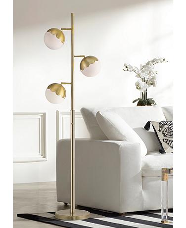 Camila 67" Antique Brass Globe 3-Light Tree Floor Lamp