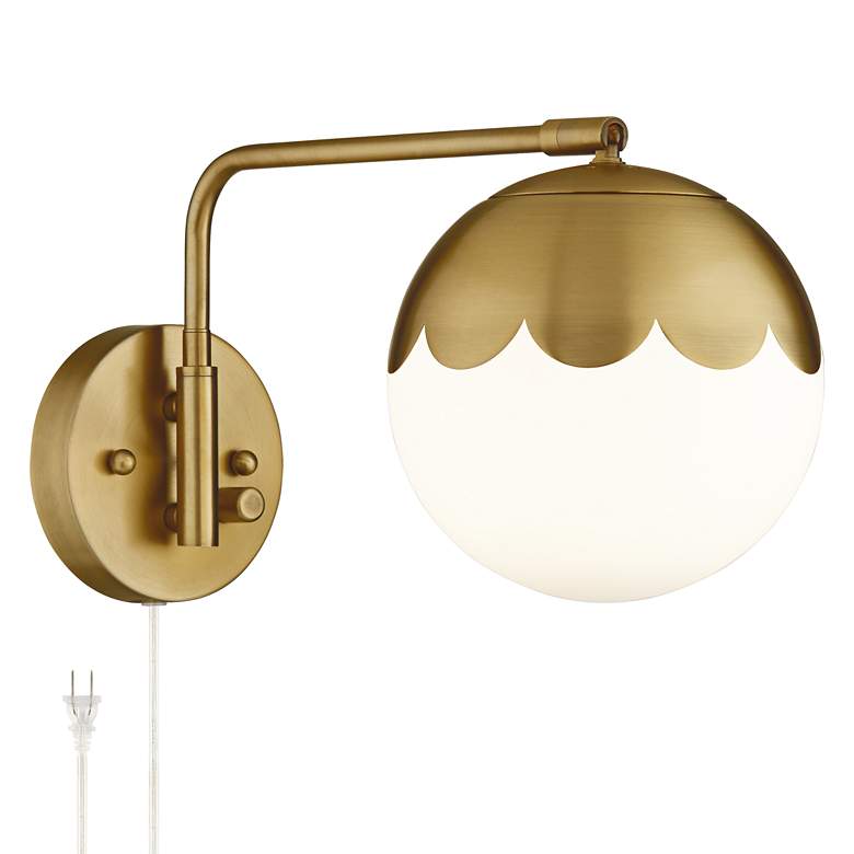 Image 3 Camila 8 1/4" Brass and Glass Globe Plug-In Wall Lamp