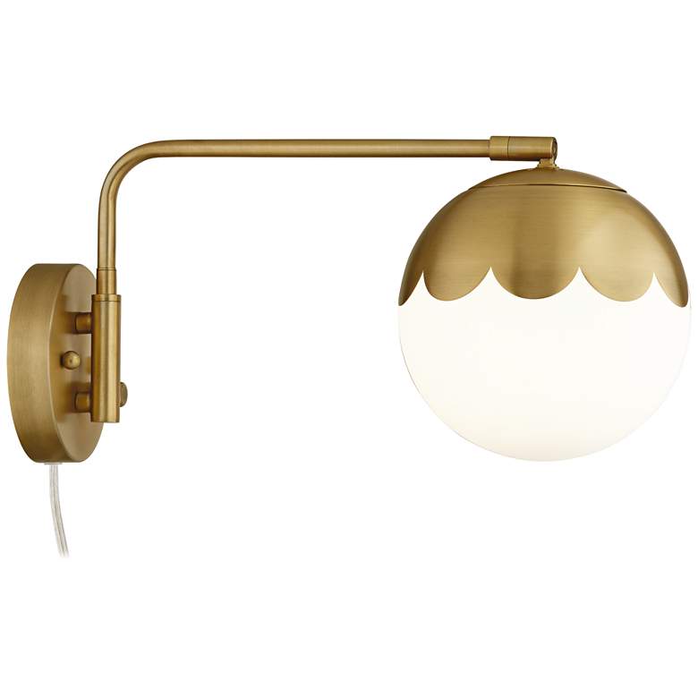 Image 6 Camila 8 1/4" Brass and Glass Globe Plug-In Wall Lamp more views
