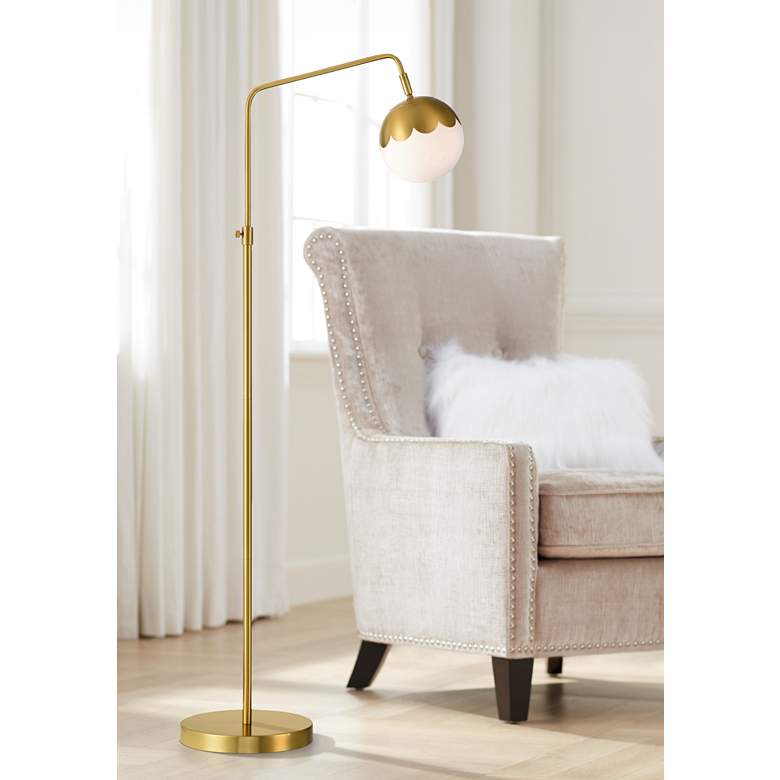 Image 2 Camila Adjustable Height Brass and White Glass Pharmacy Floor Lamp