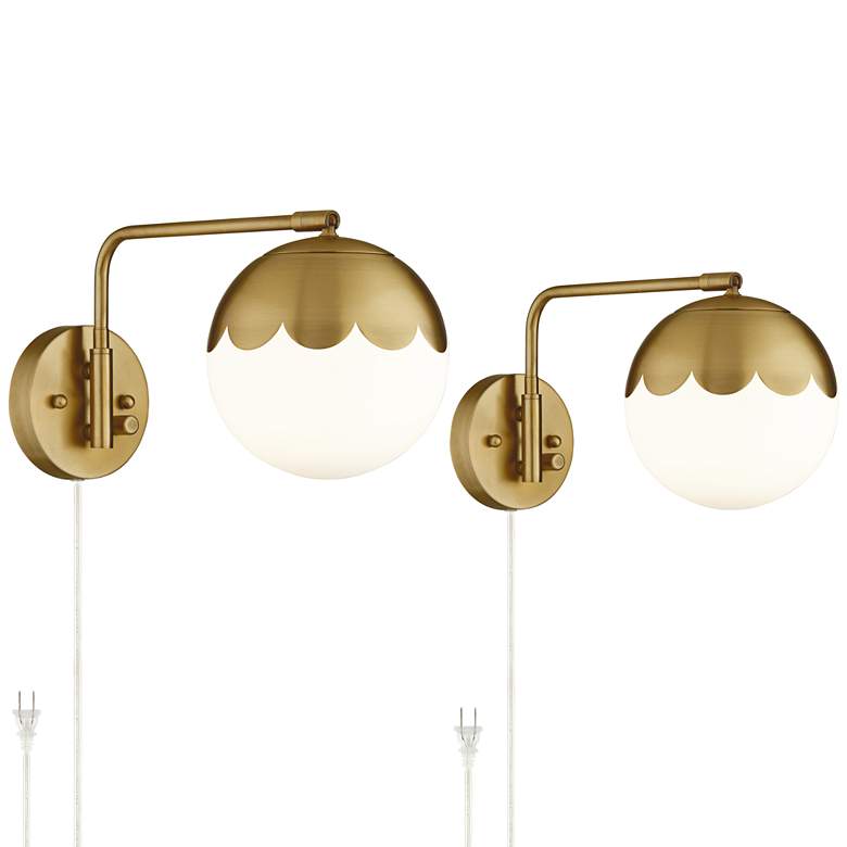 Image 2 Camila Brass Glass Globe Plug-In Swingarm Wall Lamps Set of 2