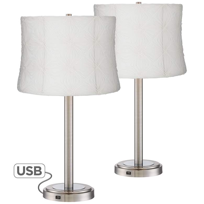 Image 1 Camile Metal USB Port Table Lamps w/Gaffney Shade Set of 2