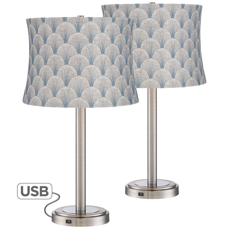 Image 1 Camile Metal USB Port Table Lamps with Boden Shade Set of 2
