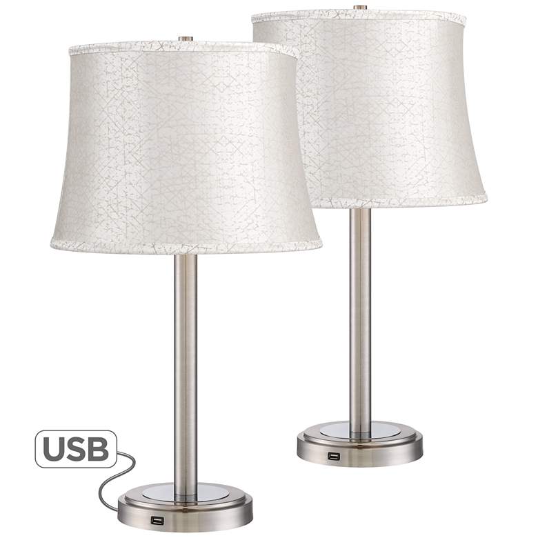 Image 1 Camile Metal USB Port Table Lamps with Cream Shade Set of 2