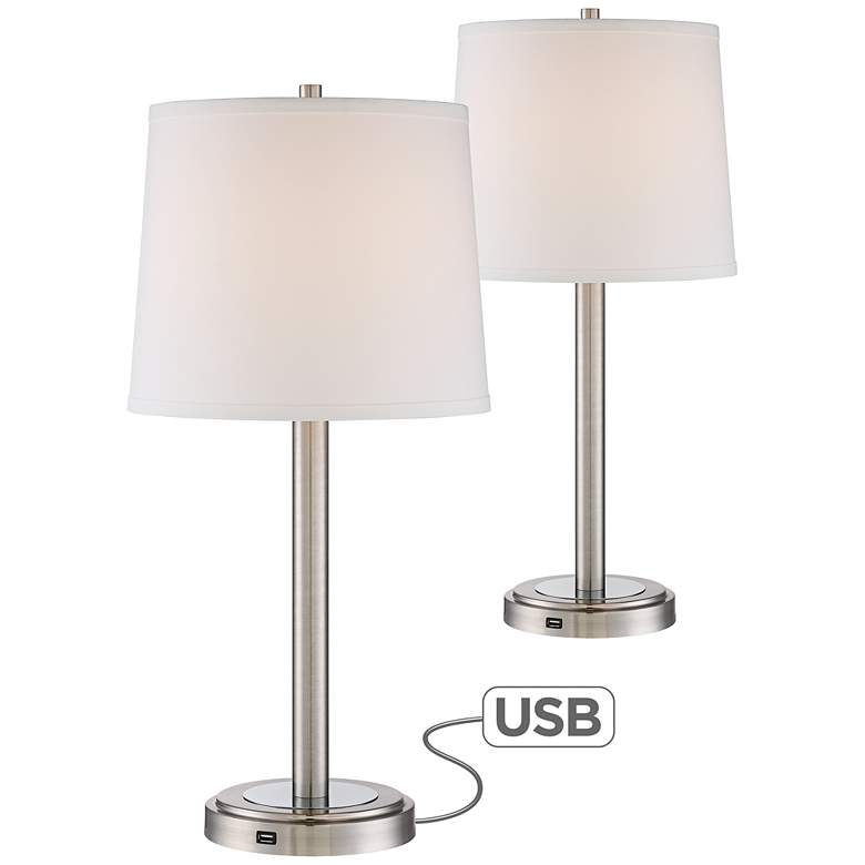Image 1 Camile USB Port Table Lamps with 9W LED Bulbs Set of 2