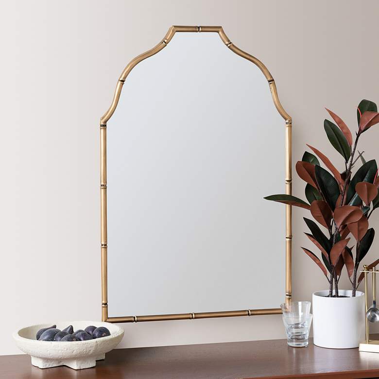Image 1 Camilla Arched Shiny Gold 24" x 36" Resin Wall Mirror