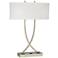 Camille Crossed Base Brushed Silver Finish Lamp with Convenience Outlets