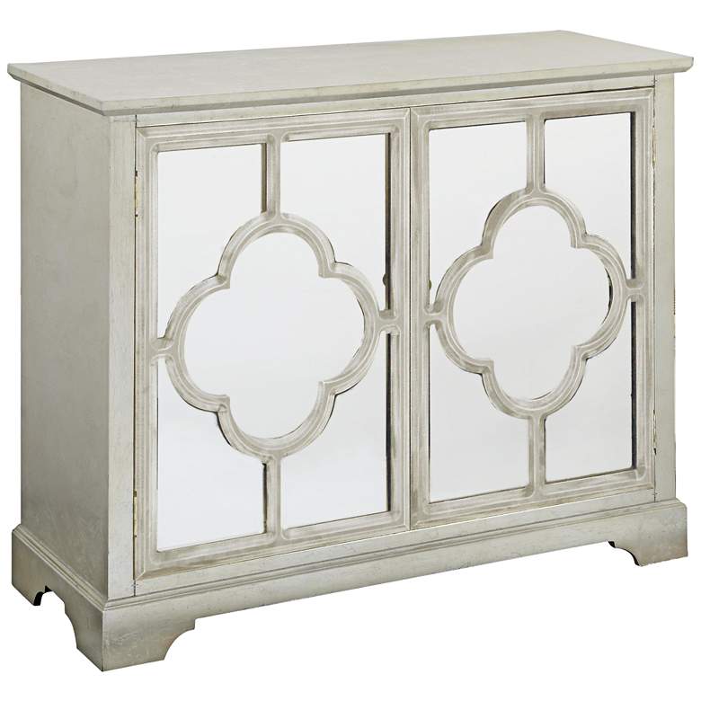 Image 1 Camille Silver and Quatrefoil Mirrored 2-Door Accent Cabinet