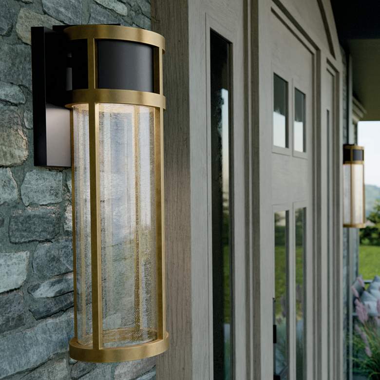 Image 1 Camillo 20"H Textured Black and Brass LED Outdoor Wall Light