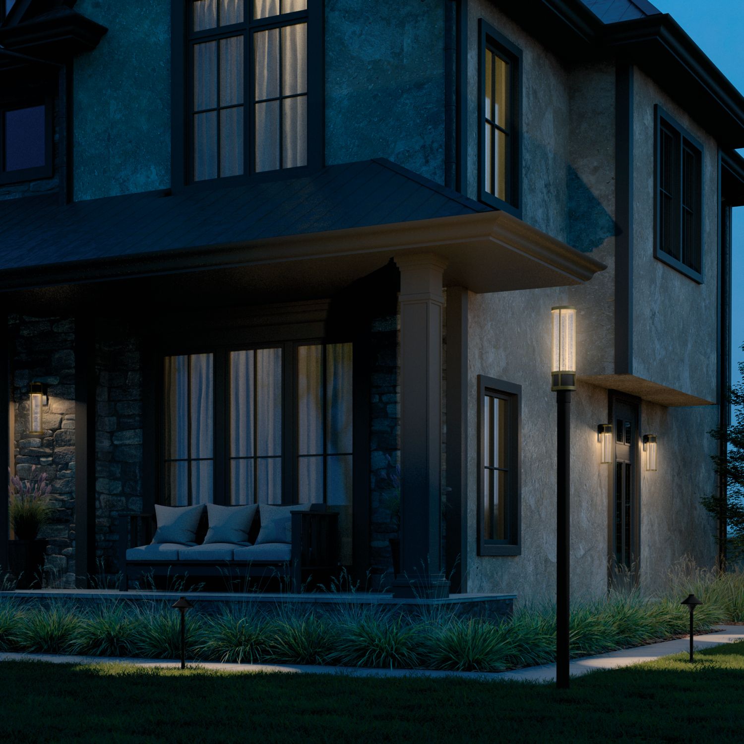 Camillo 20"H Textured Black and Brass LED Outdoor Wall Light