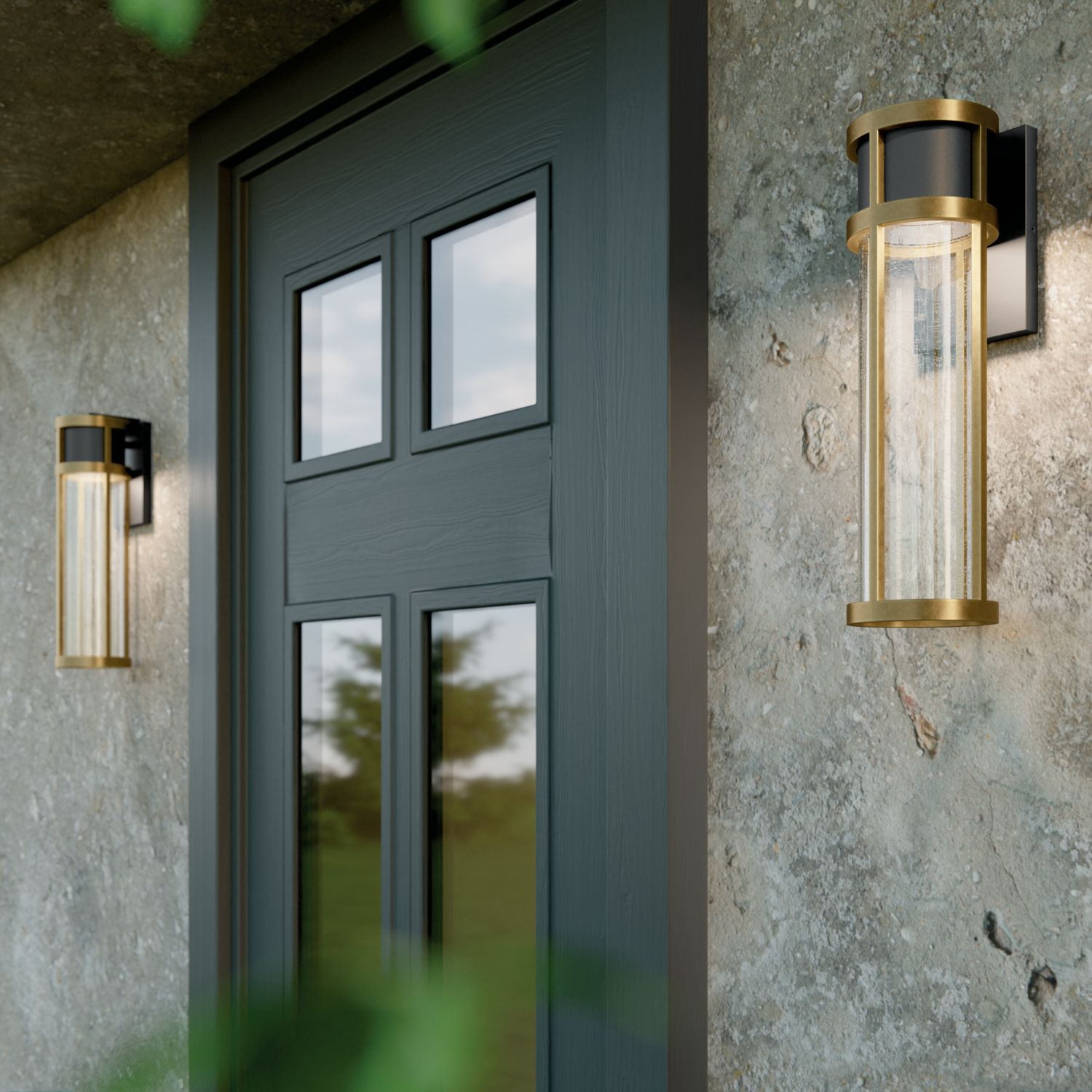 Camillo 20"H Textured Black and Brass LED Outdoor Wall Light