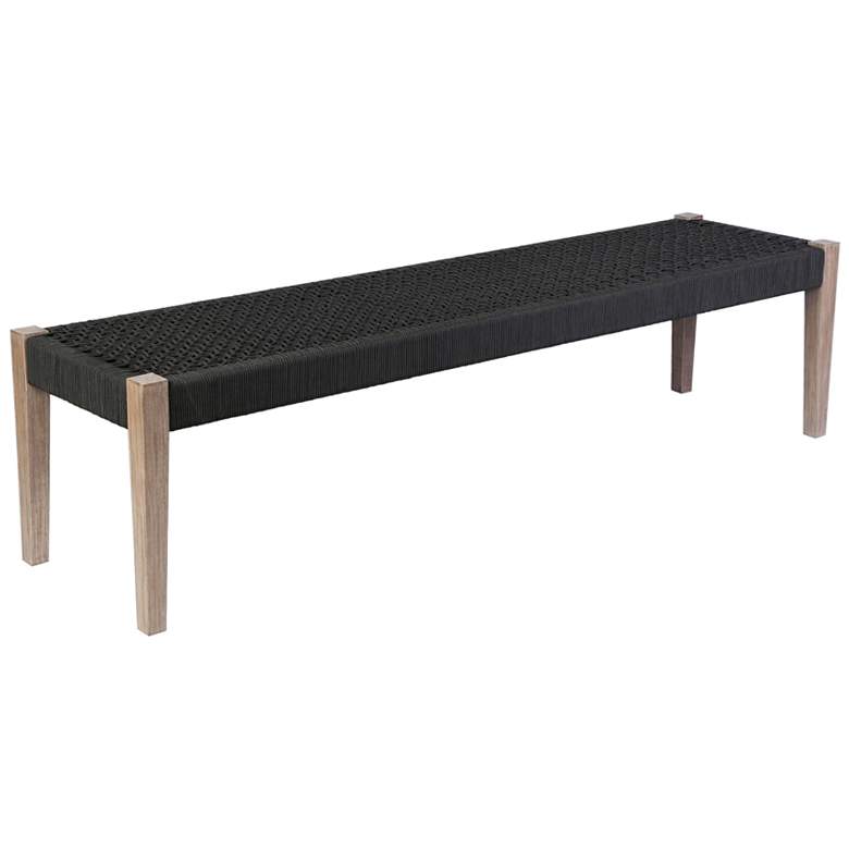Image 1 Camino Indoor Outdoor Dining Bench in Eucalyptus Wood and Charcoal Rope