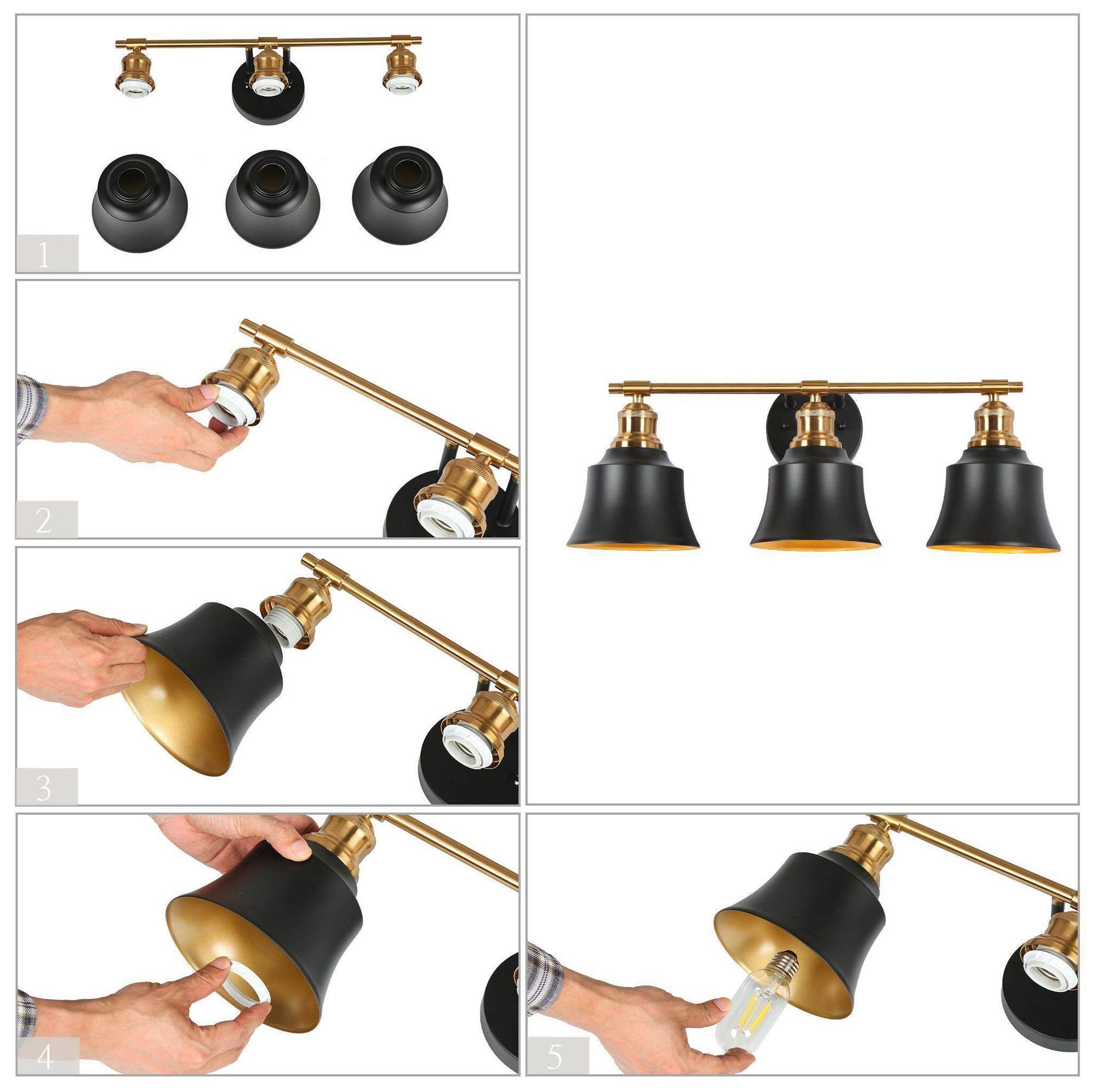 Image 4 Campana 22"W 3-Light Black Brass Metal Bell Linear Bathroom Vanity Light more views