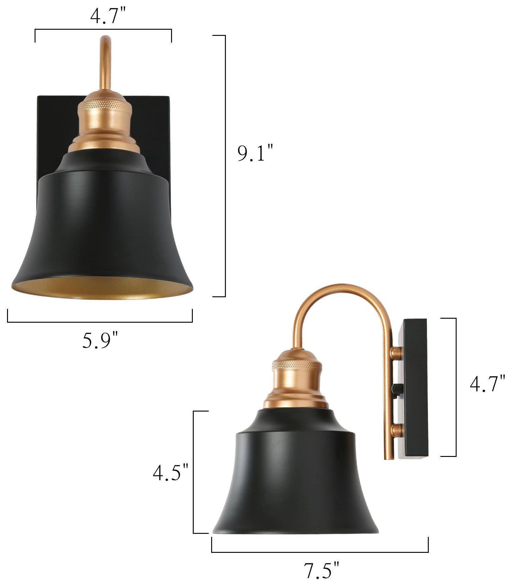 Image 2 Campana 5.9"W 1-Light Black Brass Metal Bell Wall Sconce more views