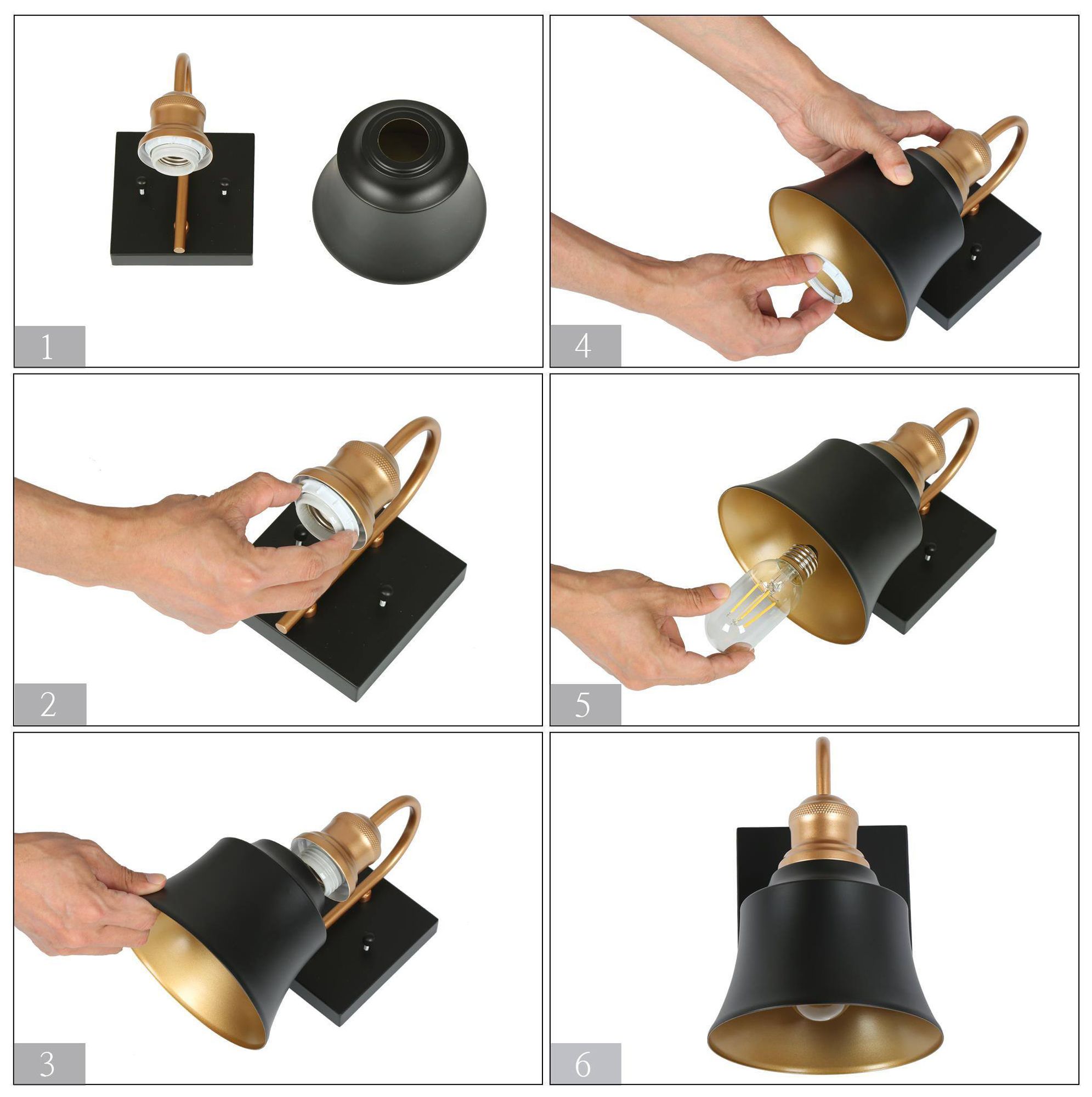 Image 5 Campana 5.9"W 1-Light Black Brass Metal Bell Wall Sconce more views