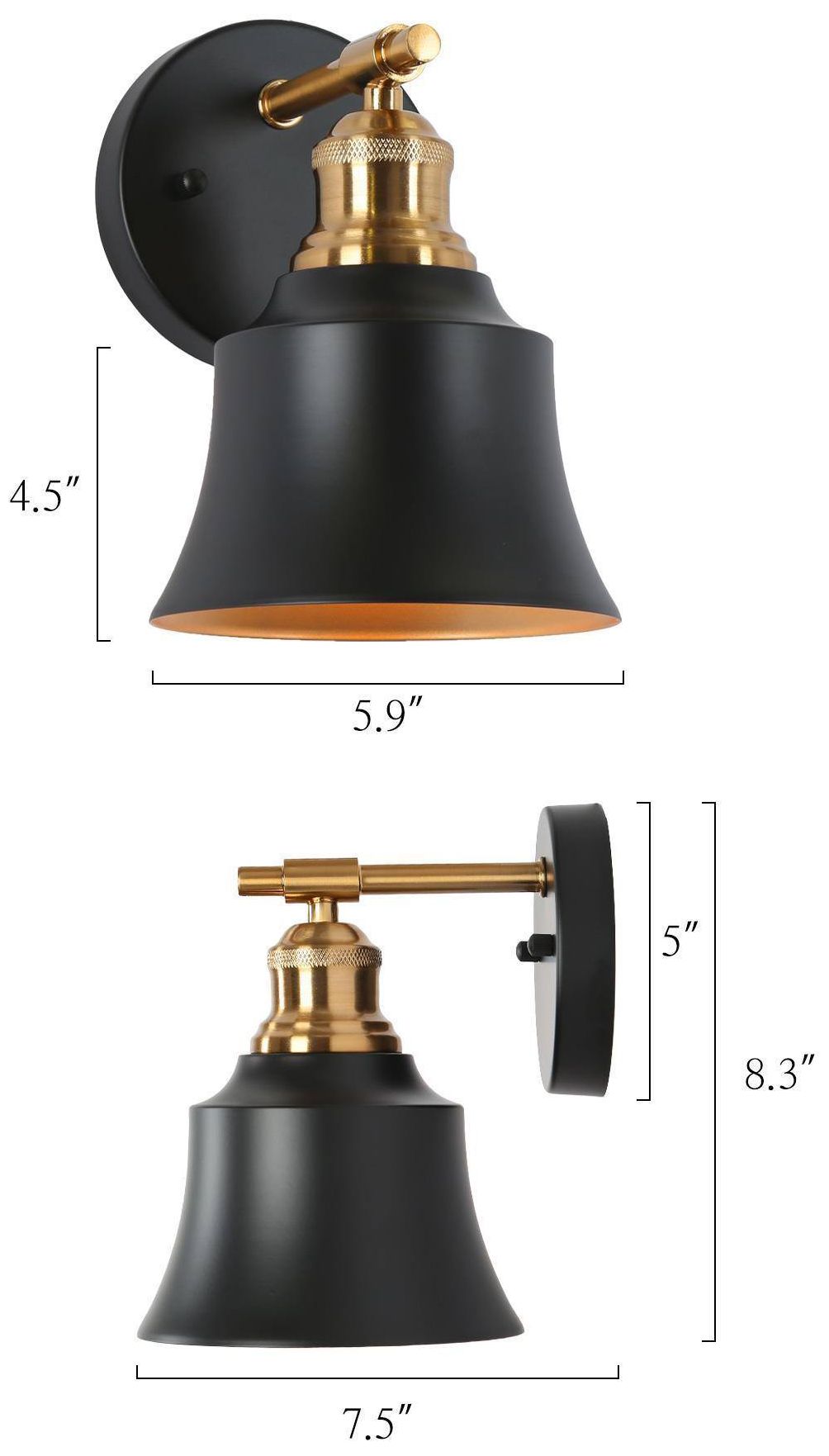 Image 3 Campana 5.9"W 1-Light Black Brass Metal Bell Wall Sconce more views