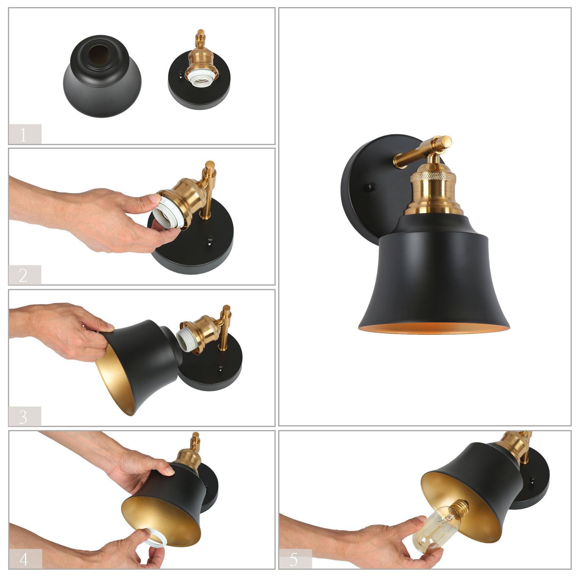Image 5 Campana 5.9"W 1-Light Black Brass Metal Bell Wall Sconce more views