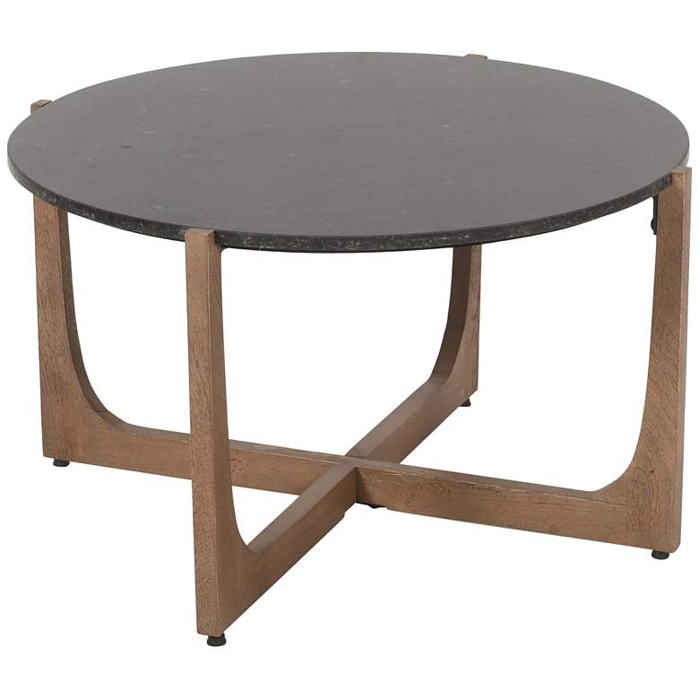 Image 2 Campbell 32 inch Wide Black Marble Natural Wood Cocktail Table