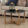 Campbell 32" Wide Black Marble Natural Wood Cocktail Table