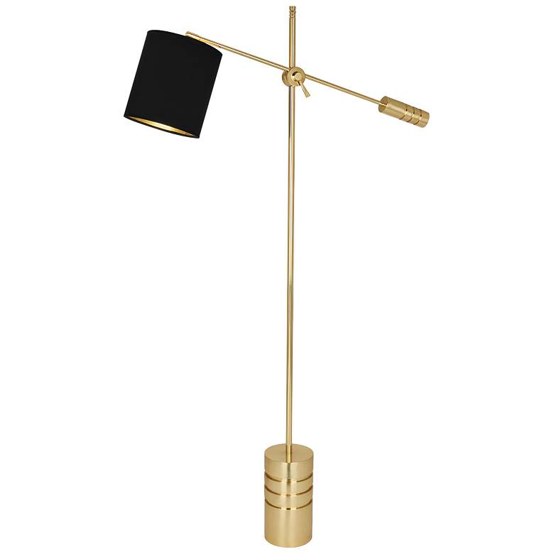 Image 1 Campbell Brass and Black Shade Adjustable Modern Floor Lamp