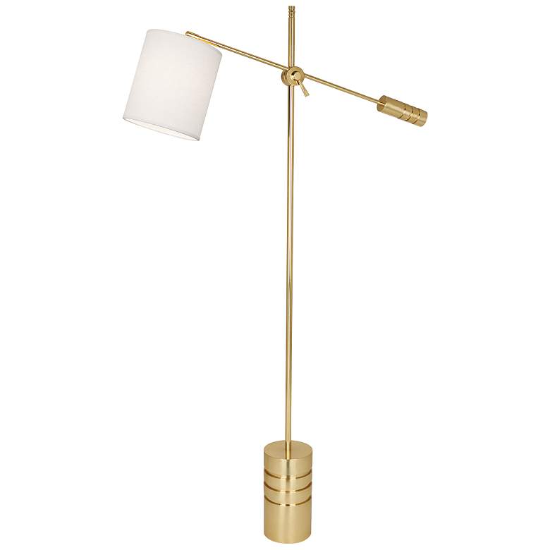 Image 1 Campbell Brass and Oyster Shade Adjustable Modern Floor Lamp
