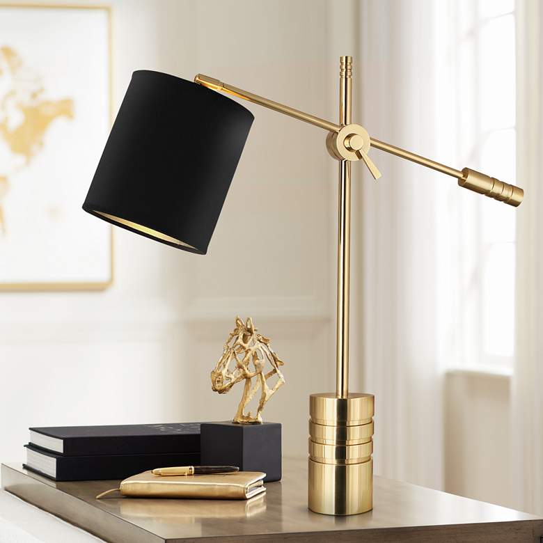 Image 1 Campbell Modern Brass Adjustable Desk Lamp with Black Shade