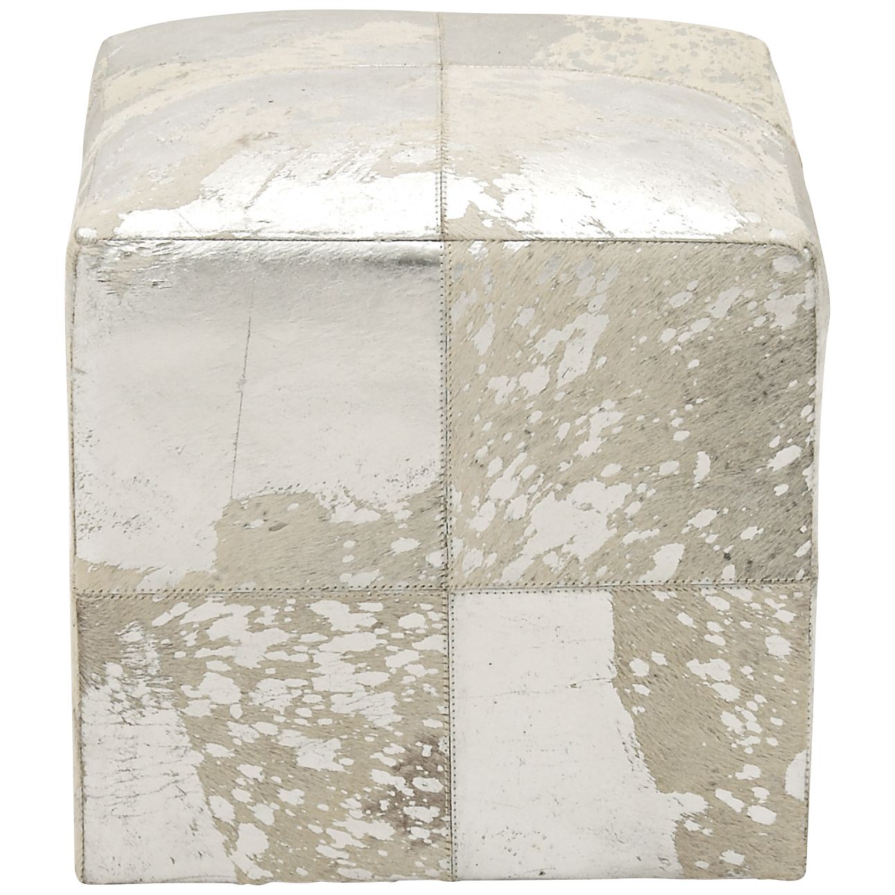 Image 2 Campos Weathered Silver Leather Hide Pouf Ottoman