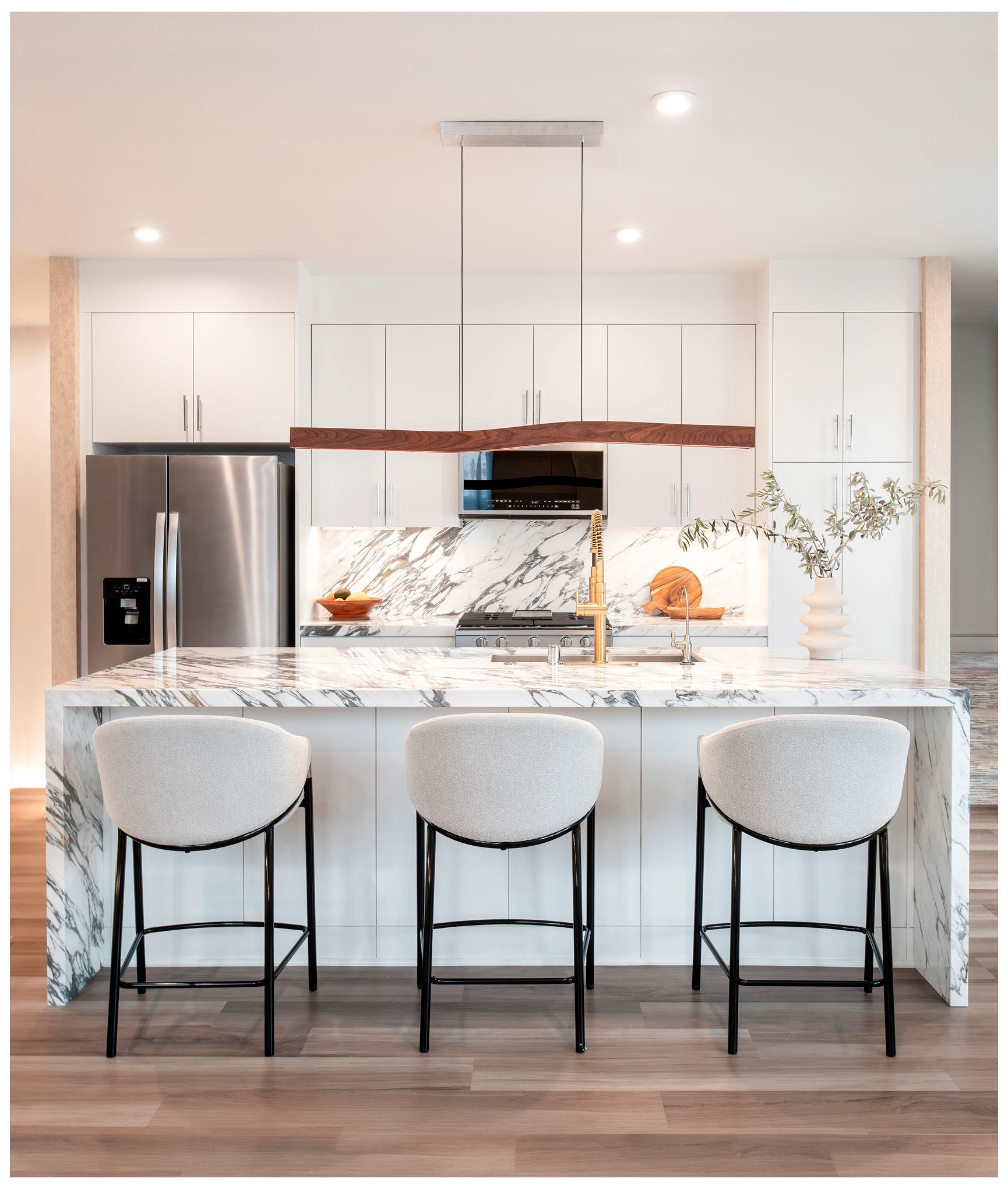 Image 4 Camur 60"W Frost Accented Walnut 3500K P1 LED Linear Pendant Made to Order more views