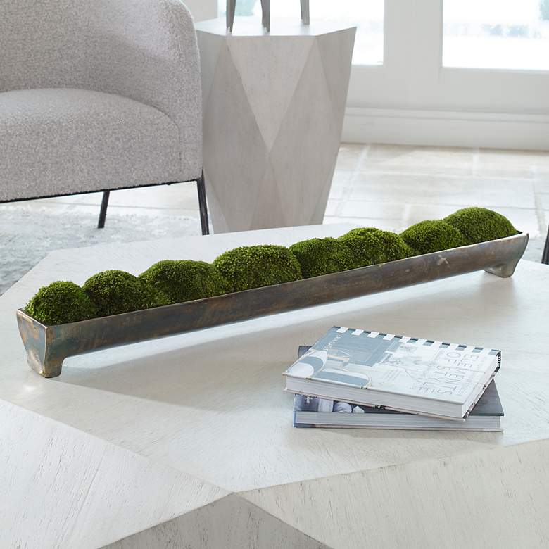 Image 1 Canal Green Moss 34"W Centerpiece in Oxidized Bronze Tray