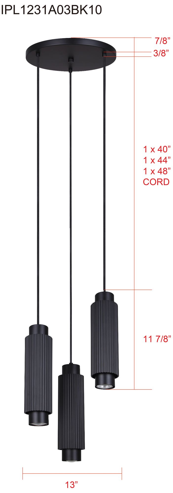 Canarm Cohen 13" Wide Modern Matte Black 3-Light Spotlight Pendant