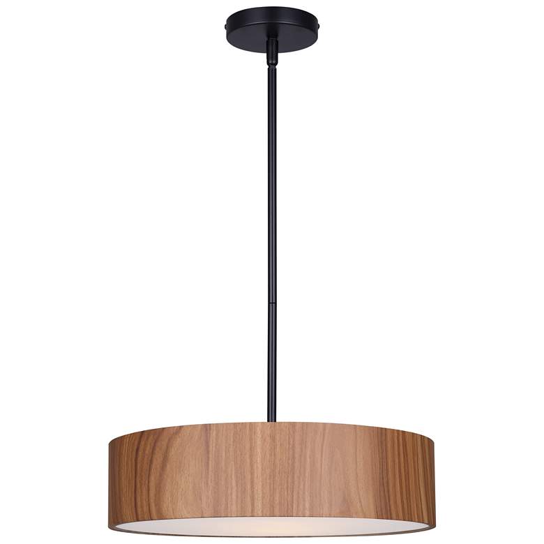 Image 1 Canarm Dexter 16" Wide Rustic Faux Wood & Black 3-Light Drum Pendant