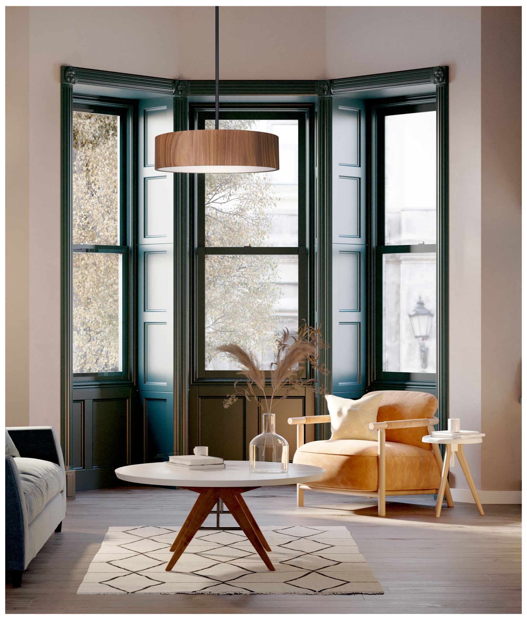 Image 3 Canarm Dexter 16" Wide Rustic Faux Wood & Black 3-Light Drum Pendant more views