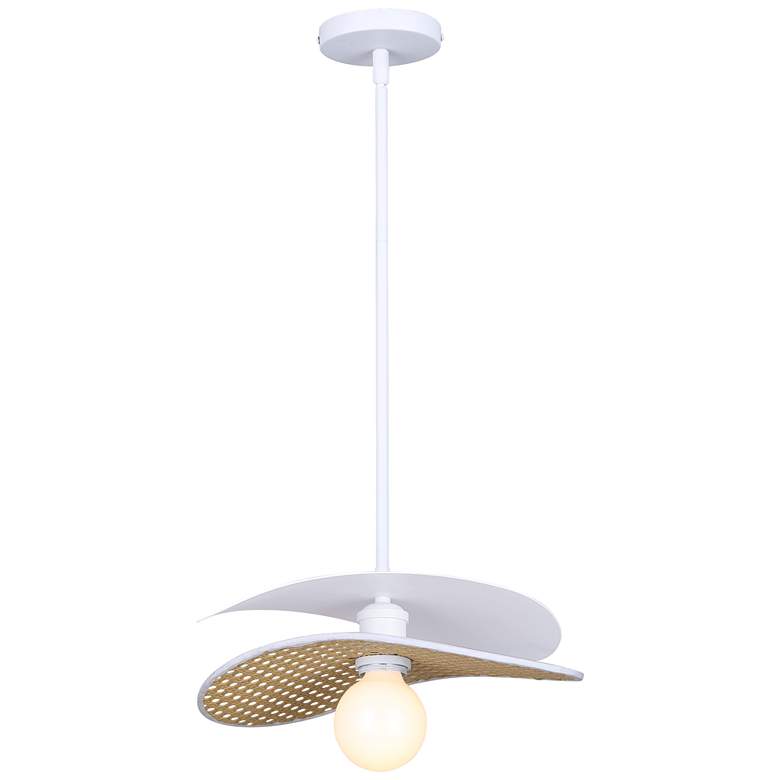 Image 2 Canarm Elodie 14" Wide Coastal White Rattan Drum Pendant