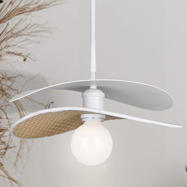 Image 1 Canarm Elodie 14" Wide Coastal White Rattan Drum Pendant