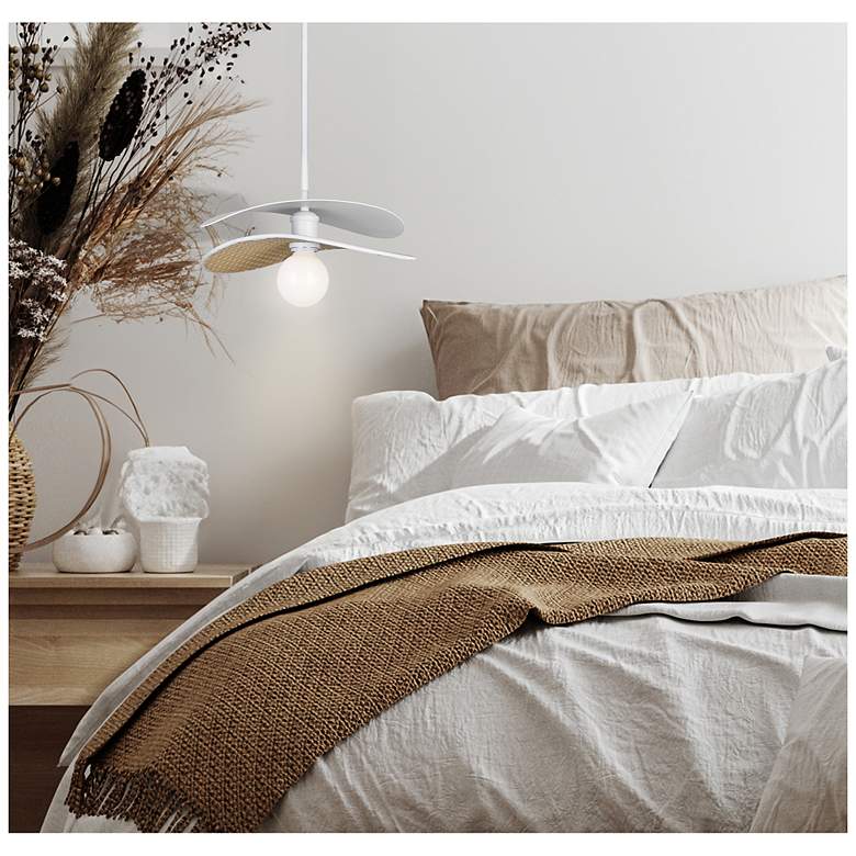 Image 4 Canarm Elodie 14" Wide Coastal White Rattan Drum Pendant more views