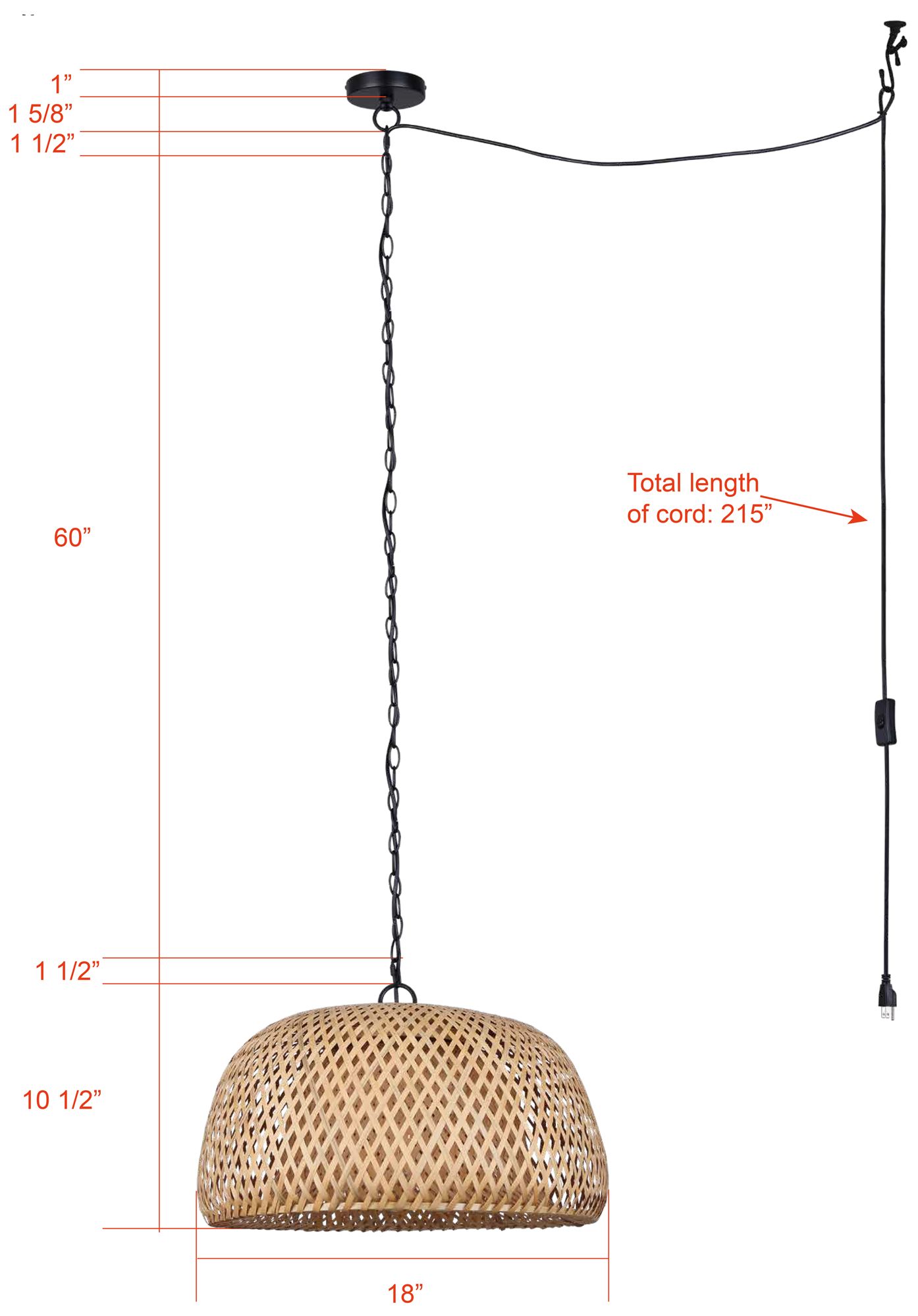 Canarm Hanoi 18" Wide Natural Bamboo Swag Pendant
