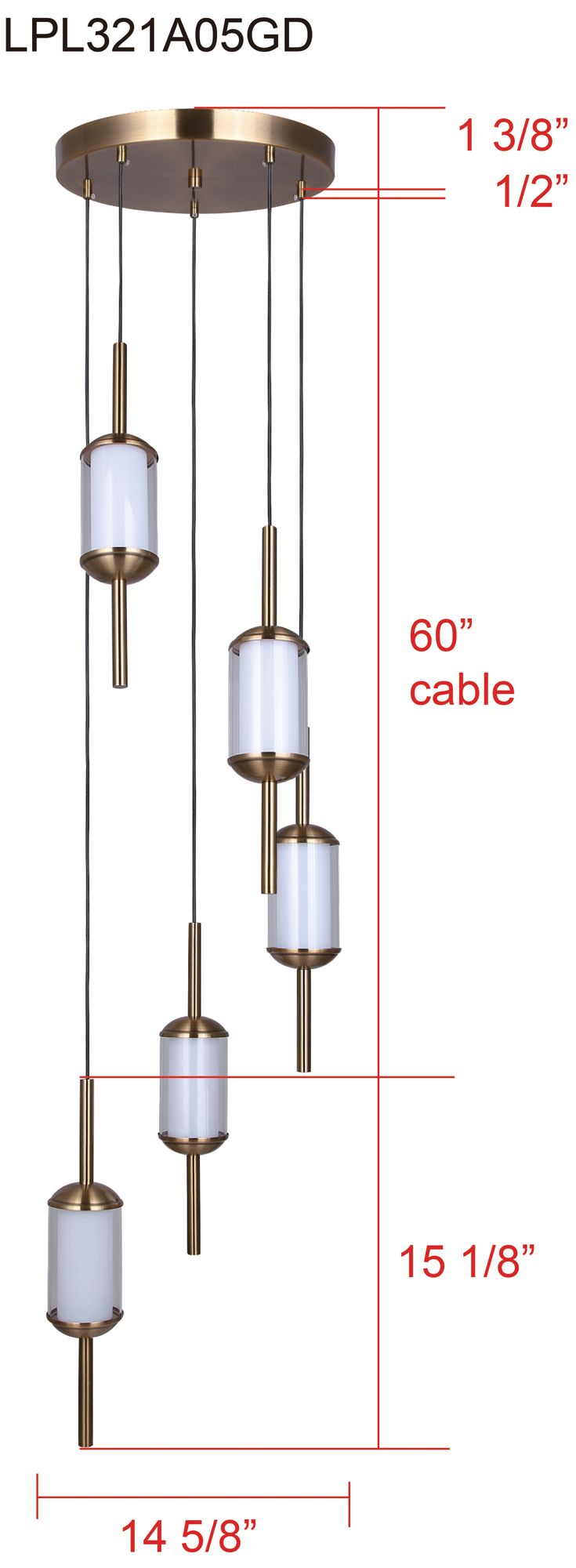 Canarm Lavene 15" Wide Glam Gold Acrylic 5-Light LED Pendant