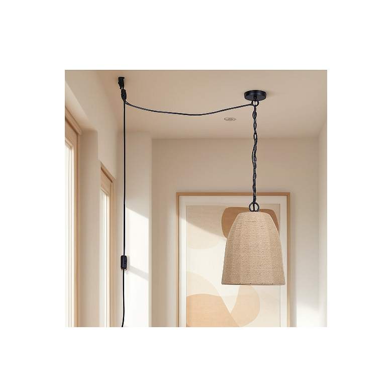 Image 1 Canarm Malmo 12" Wide Rustic Rope & Black Swag Pendant