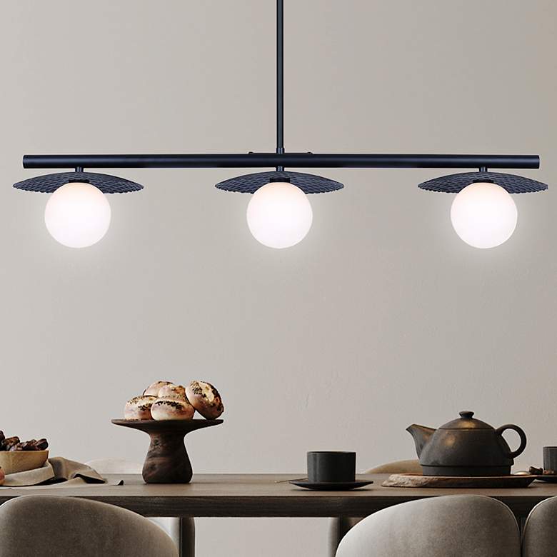 Image 1 Canarm Mierka 33" Wide Modern Matte Black Opal Glass 3-Light Linear Pendant