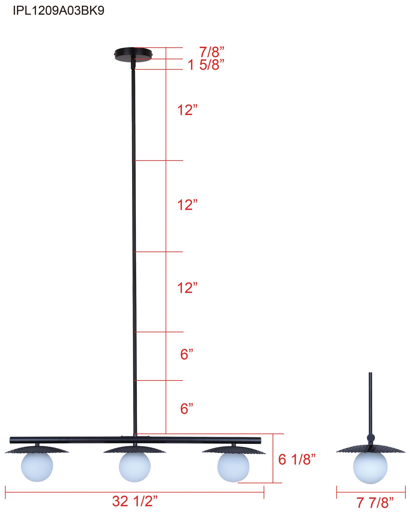 Canarm Mierka 33" Wide Modern Matte Black Opal Glass 3-Light Linear Pendant