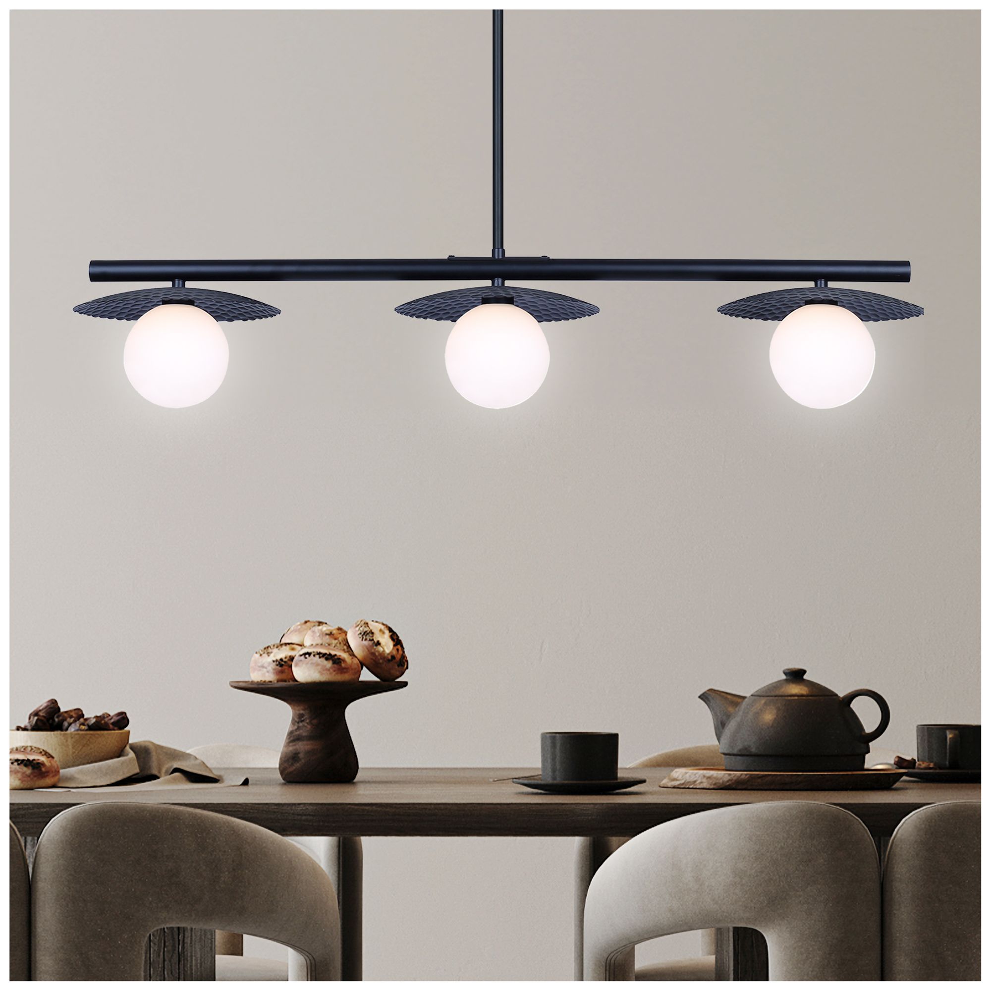 Image 4 Canarm Mierka 33" Wide Modern Matte Black Opal Glass 3-Light Linear Pendant more views