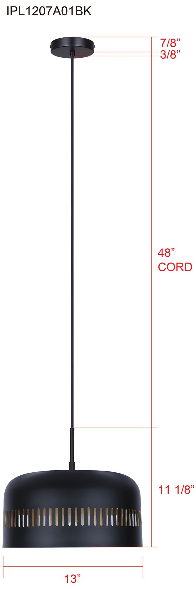 Canarm Miles 13" Wide Modern Matte Black Dome Pendant