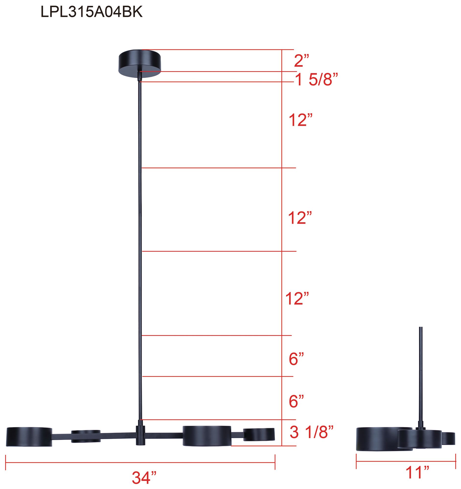 Canarm Montgomery 34" Wide Modern Matte Black LED Island Pendant