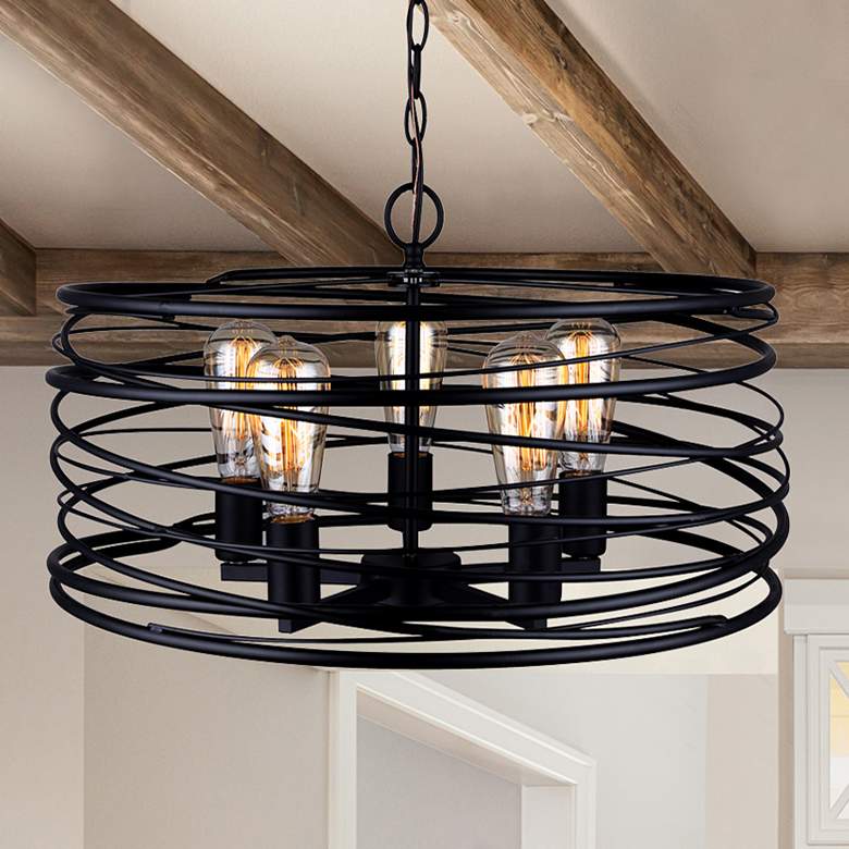 Image 1 Canarm Ryland 22" Wide Modern Matte Black 5-Light Cage Pendant