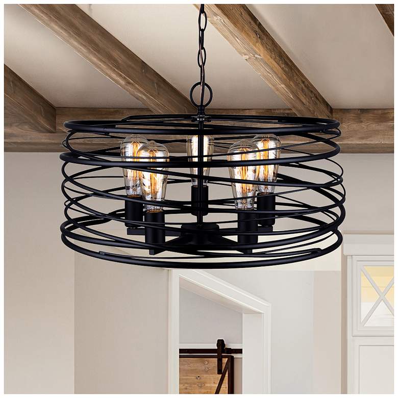 Image 4 Canarm Ryland 22" Wide Modern Matte Black 5-Light Cage Pendant more views