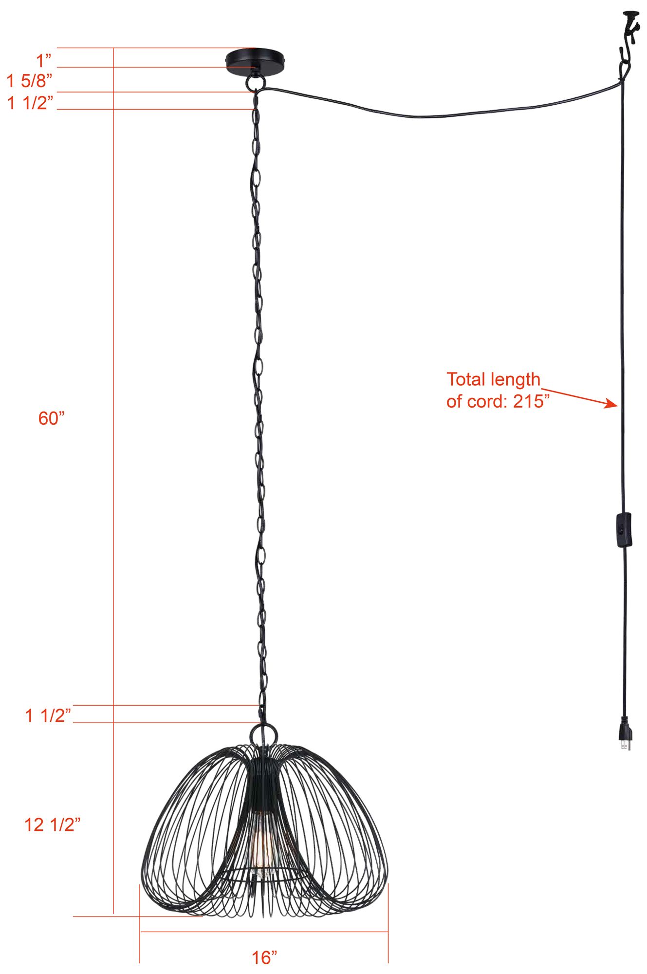 Canarm Stockholm 16" Wide Modern Matte Black Swag Pendant