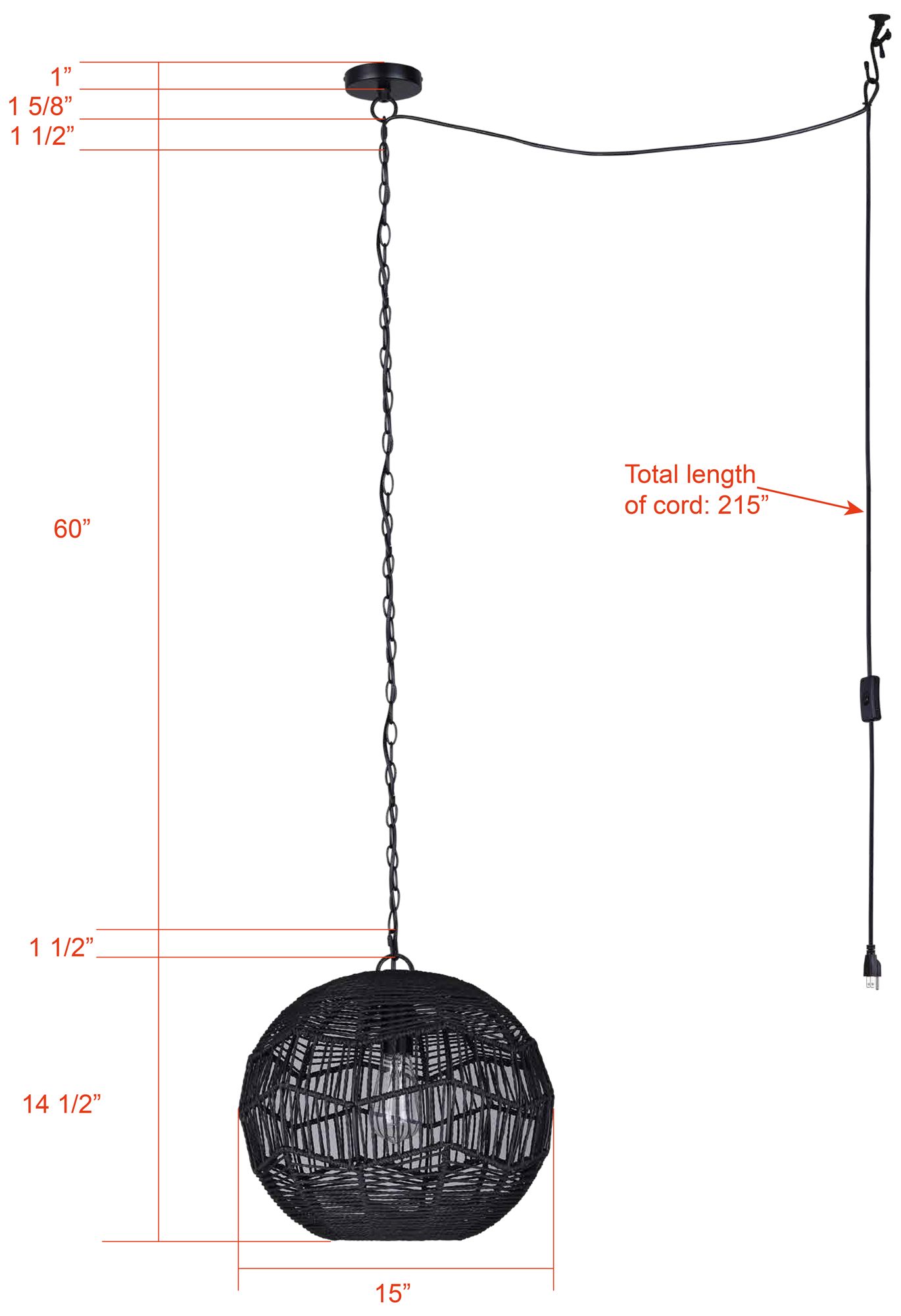 Canarm Valence 15" Wide Modern Black String Swag Pendant